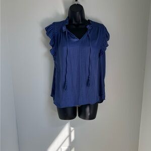 Cupcakes & Cashmere Periwinkle Ruffled Blouse Size M